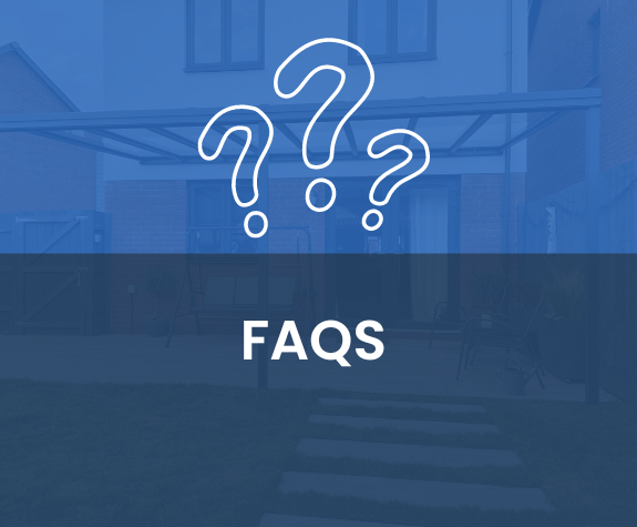 An image of a canopy set up with a blue overlay and the text 'FAQS'