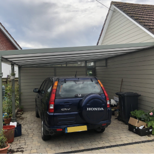 Image of a Simplicity 35 car port with a 4x4 vehicle parked within - All Weather Canopies - Carports, Verandas and Canopies
