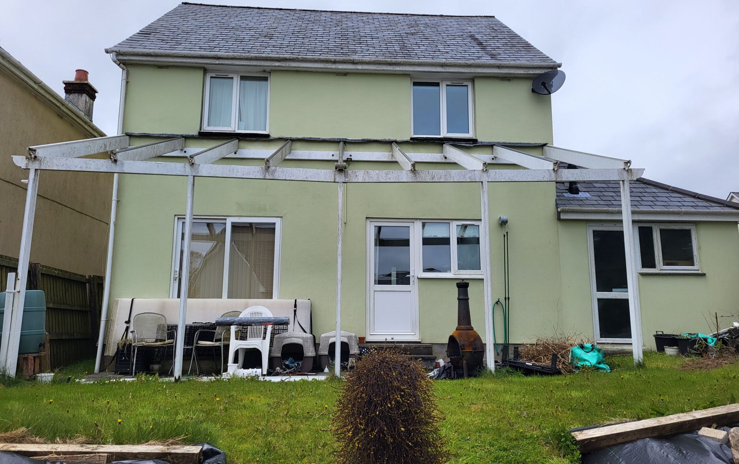 Before image of a old rotten timber veranda on a house in Princetown Yelverton Devon taken by All Weather Canopies South West Ltd
