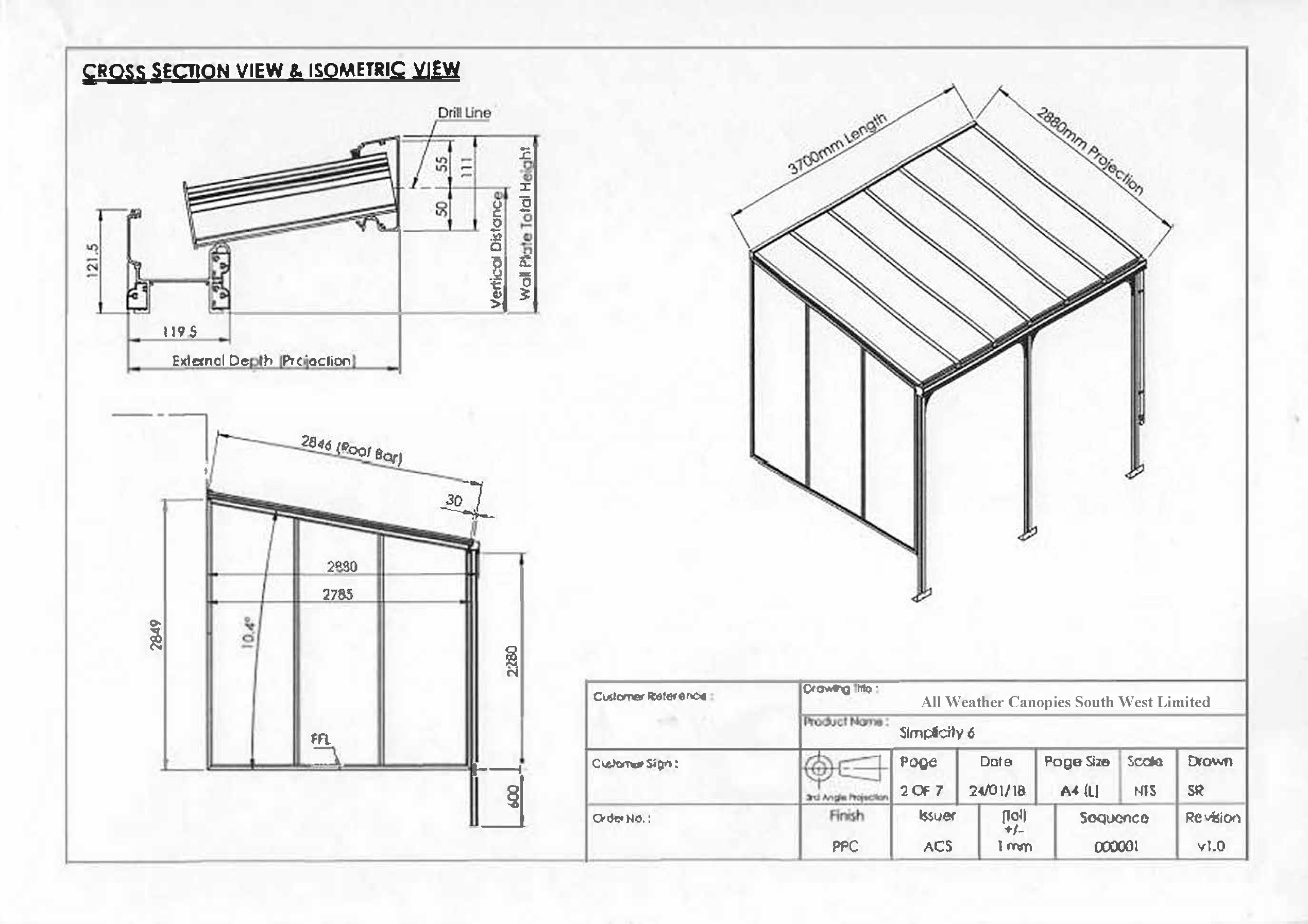 drawing for new veranda in totnes devon for all weather canopies south west limited