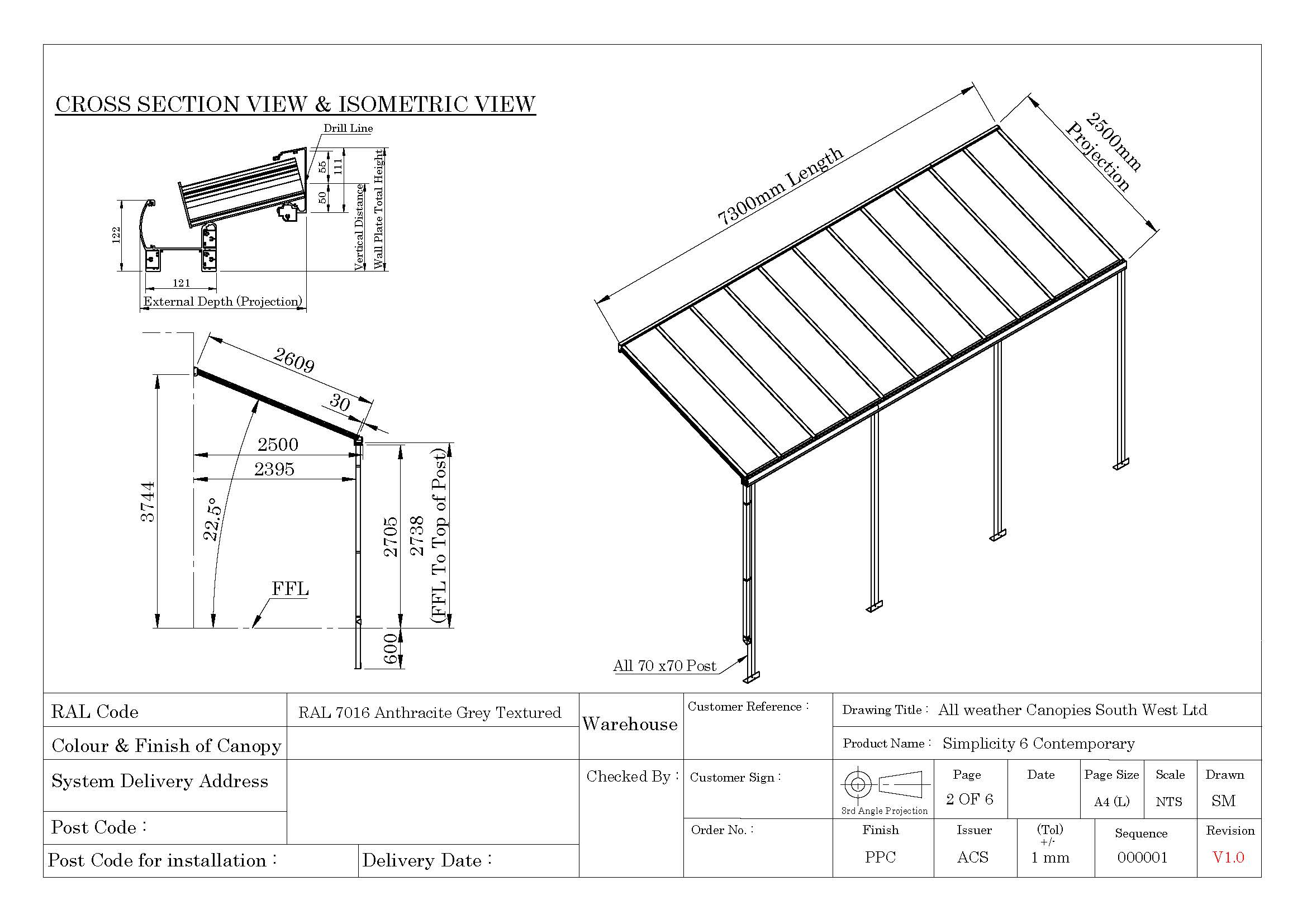 Drawing for a veranda canopy in Princetown Yelverton Devon by All Weather Canopies South West ltd