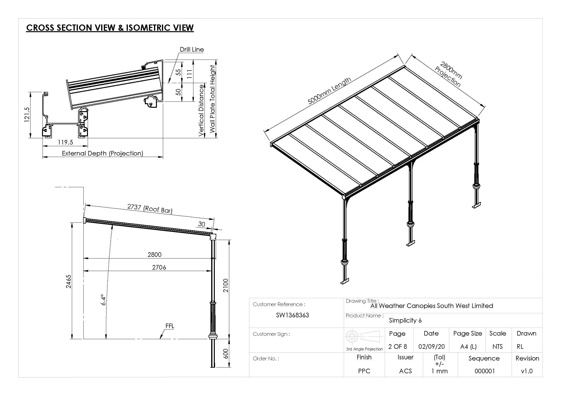 Drawing for a Veranda in Honiton, Devon by All Weather Canopies South West Ltd-2