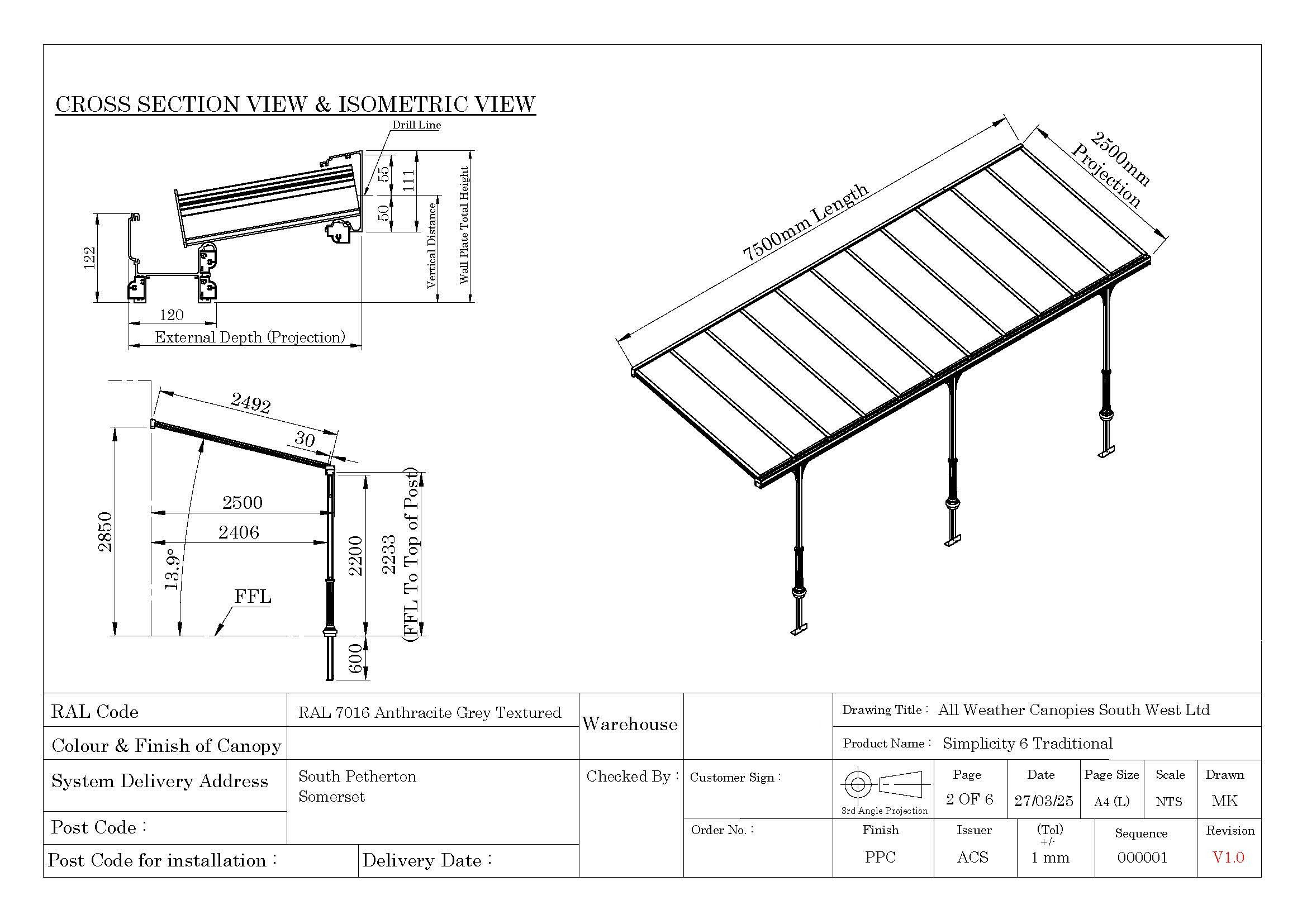 Drawing for a Veranda in South Petherton, Somerset by All Weather Canopies South West Ltd