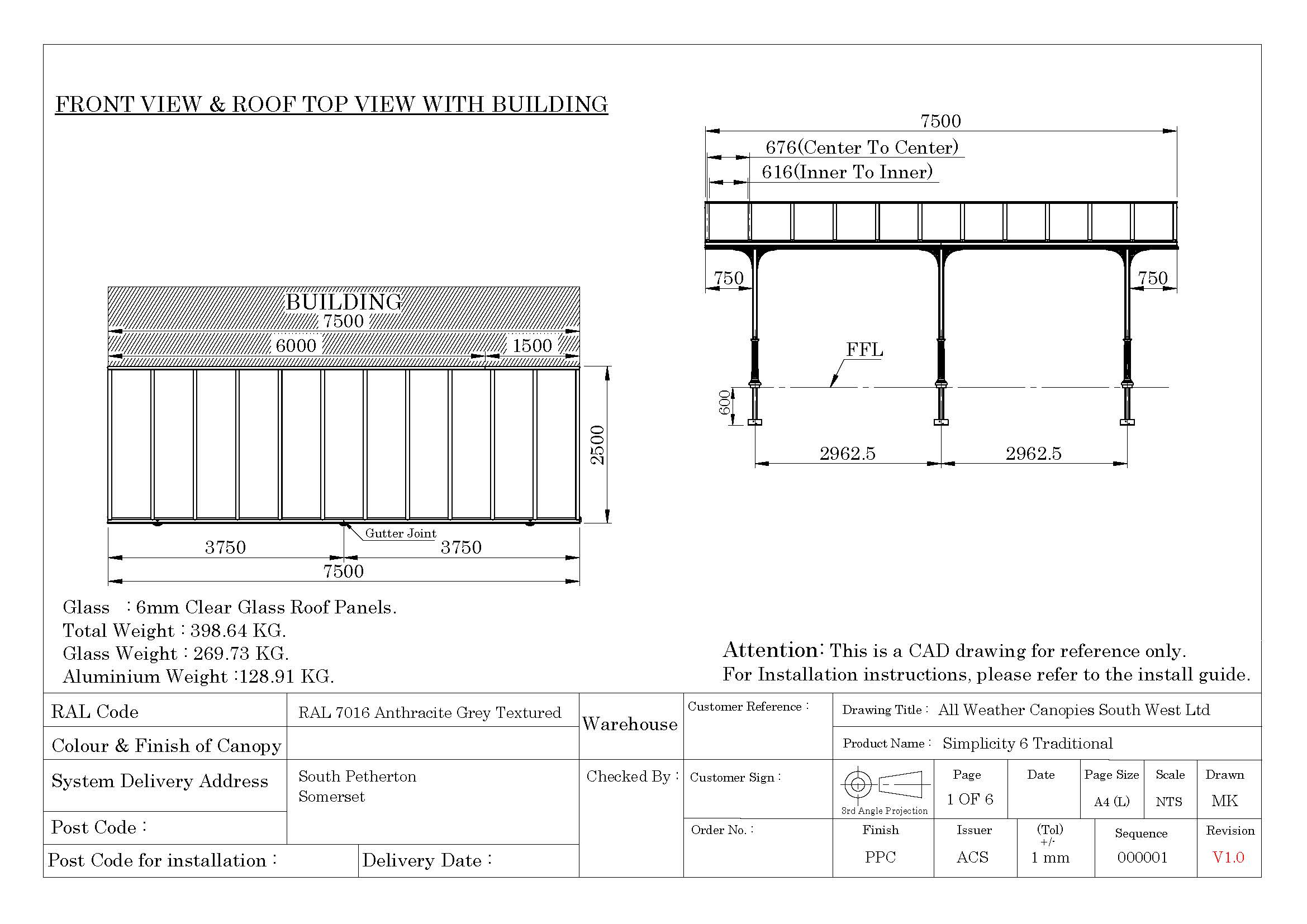 Drawing for a Veranda in South Petherton, Somerset by All Weather Canopies South West Ltd