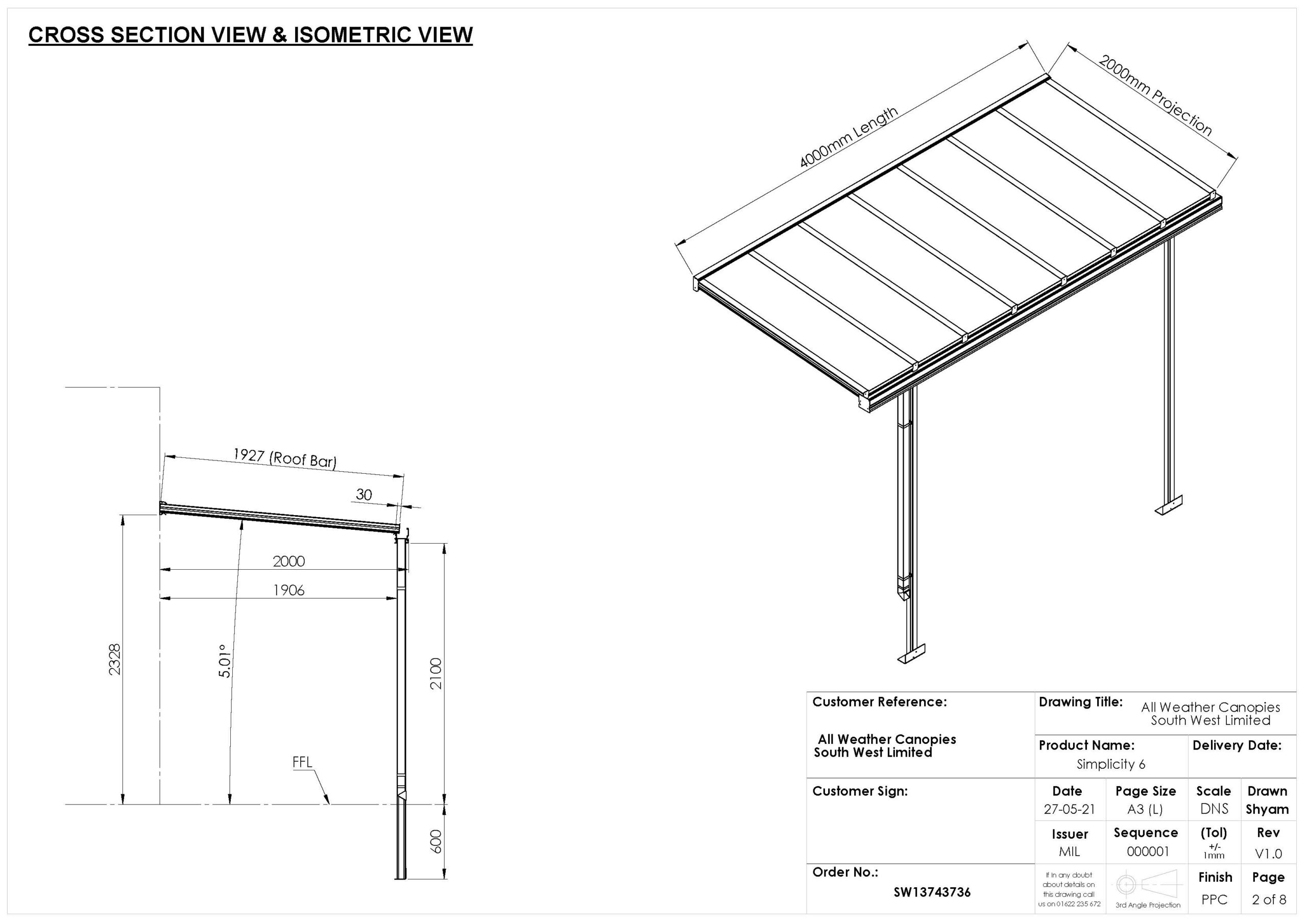 A sketch of a veranda in Tideford, Saltash, Cornwall designed by All Weather Canopies South West Limited.